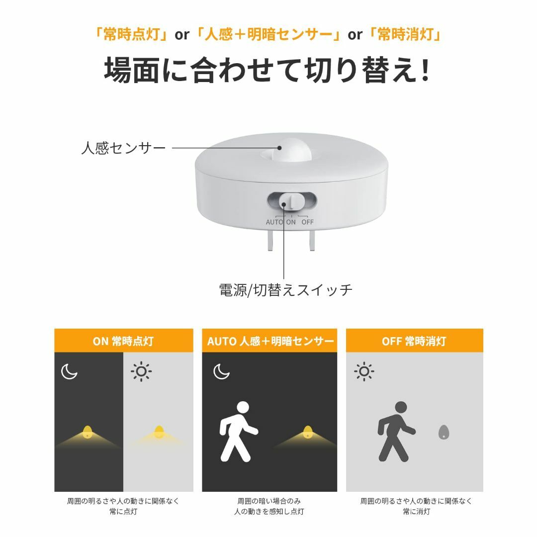 【サイズ:4PACK】LYRIDZ センサーライト 人感センサー 足元灯 コンセ インテリア/住まい/日用品のライト/照明/LED(その他)の商品写真