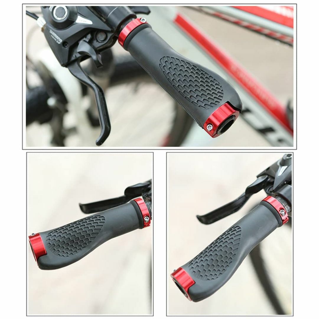 色: レッド自転車 グリップ 滑り止めゴム製 ハンドルグリップ 左右セット スポーツ/アウトドアの自転車(パーツ)の商品写真