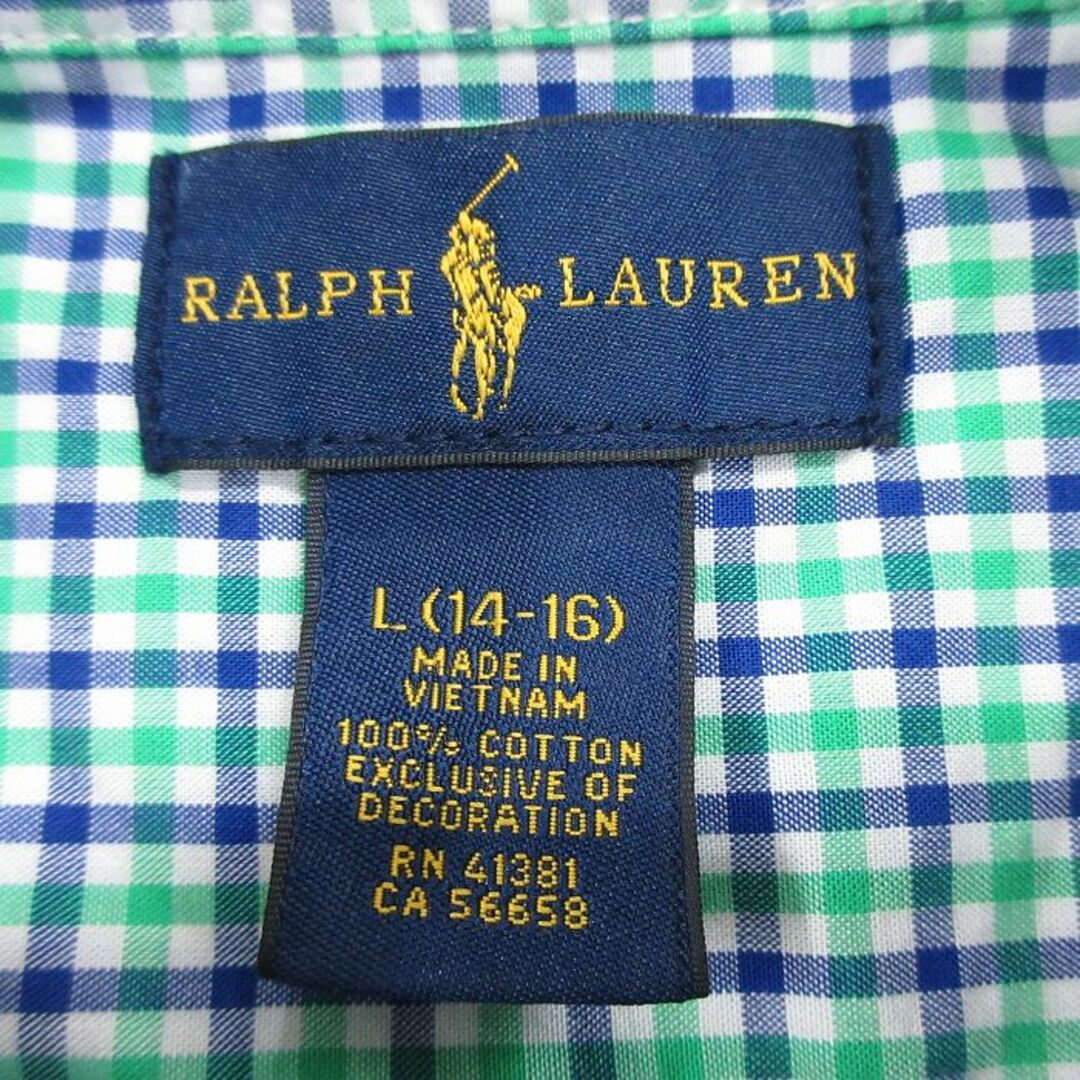 Ralph Lauren(ラルフローレン)の古着 ラルフローレン Ralph Lauren 長袖 ブランド シャツ キッズ ボーイズ 子供服 ワンポイントロゴ コットン ボタンダウン 緑他 グリーン チェック 24feb06 キッズ/ベビー/マタニティのベビー服(~85cm)(シャツ/カットソー)の商品写真