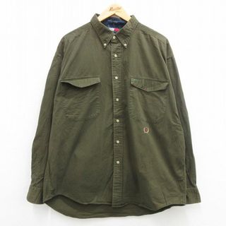 トミーヒルフィガー(TOMMY HILFIGER)のXL★古着 トミーヒルフィガー TOMMY HILFIGER 長袖 ブランド シャツ メンズ 90年代 90s 大きいサイズ コットン ボタンダウン 緑 グリーン 24feb06 中古 トップス(シャツ)