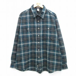 XL★古着 長袖 シャツ メンズ 大きいサイズ 緑他 グリーン チェック 24feb05 中古 トップス(シャツ)