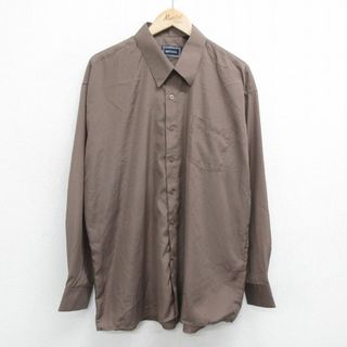 XL★古着 長袖 シャツ メンズ 90年代 90s ロング丈 茶 ブラウン 24feb06 中古 トップス(シャツ)