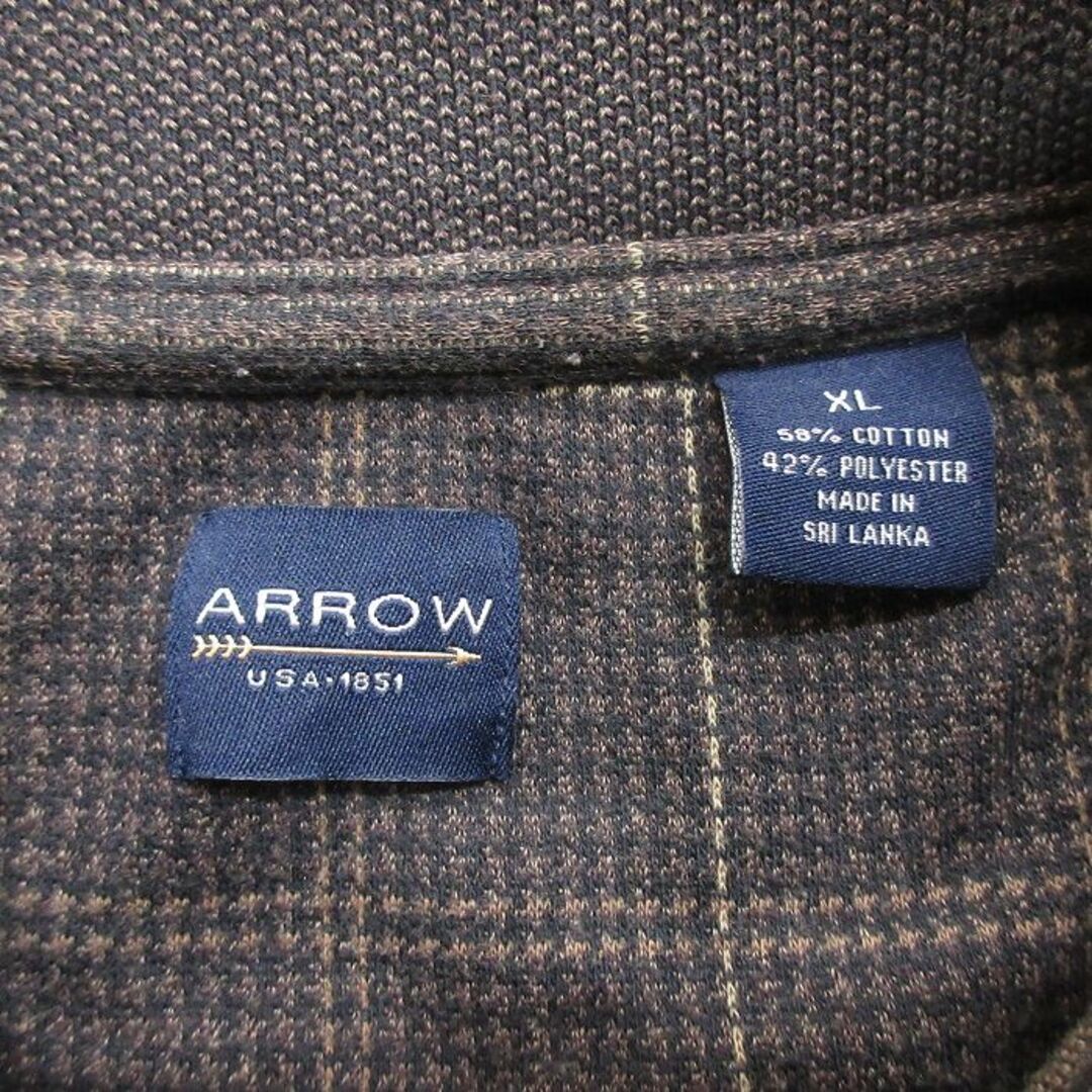 ARROW(アロー)のXL★古着 アロー 長袖 ポロ シャツ メンズ 千鳥格子 茶他 ブラウン チェック 24feb06 中古 トップス メンズのトップス(ポロシャツ)の商品写真