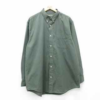 XL★古着 長袖 シャツ メンズ 00年代 00s ロング丈 コットン ボタンダウン 濃緑 グリーン 24feb06 中古 トップス(シャツ)