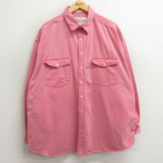 XL★古着 長袖 シャツ メンズ 90年代 90s 大きいサイズ コットン ピンク 24feb08 中古 トップス(シャツ)