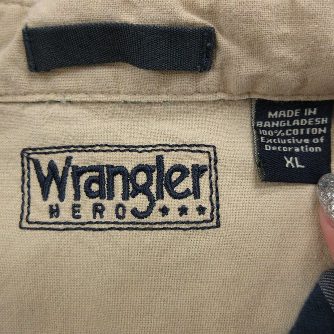 Wrangler(ラングラー)のXL★古着 ラングラー Wrangler 長袖 シャツ メンズ 大きいサイズ コットン ボタンダウン 緑他 グリーン チェック 24feb09 中古 トップス メンズのトップス(シャツ)の商品写真