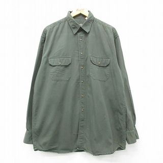 XL★古着 セントジョンズベイ 長袖 シャツ メンズ ロング丈 コットン 濃緑 グリーン 24feb09 中古 トップス(シャツ)