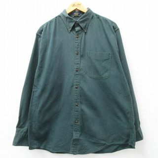 XL★古着 長袖 シャツ メンズ コットン ボタンダウン 緑 グリーン 24feb09 中古 トップス(シャツ)