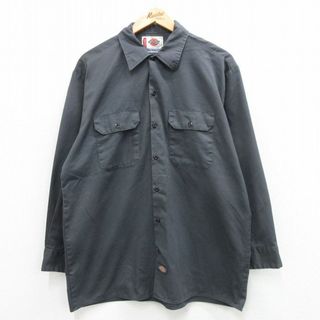 ディッキーズ(Dickies)のXL★古着 ディッキーズ Dickies 長袖 ワーク シャツ メンズ 濃グレー 24feb07 中古 トップス(シャツ)