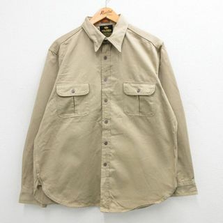 ディッキーズ(Dickies)のXL★古着 ディッキーズ Dickies 長袖 ワーク シャツ メンズ 90年代 90s USA製 ベージュ カーキ 24feb07 中古 トップス(シャツ)