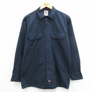 ディッキーズ(Dickies)のL★古着 ディッキーズ Dickies 長袖 ワーク シャツ メンズ 紺 ネイビー 24feb07 中古 トップス(シャツ)