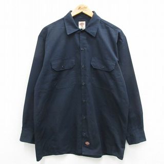 ディッキーズ(Dickies)のL★古着 ディッキーズ Dickies 長袖 ワーク シャツ メンズ 紺 ネイビー 24feb07 中古 トップス(シャツ)