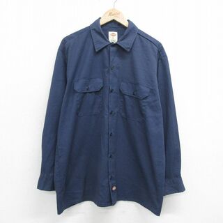 ディッキーズ(Dickies)のXL★古着 ディッキーズ Dickies 長袖 ワーク シャツ メンズ 紺 ネイビー 24feb07 中古 トップス(シャツ)