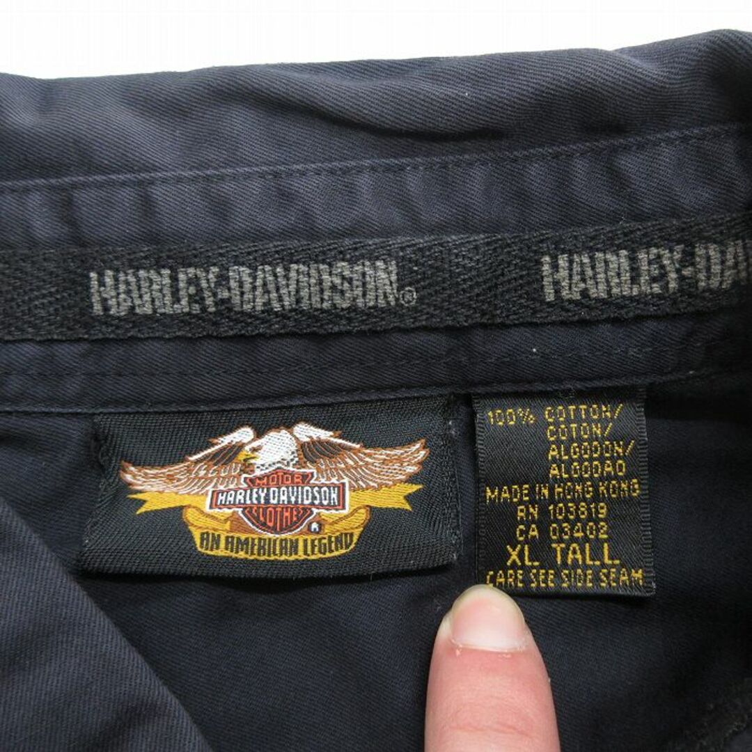 Harley Davidson(ハーレーダビッドソン)のXL★古着 ハーレーダビッドソン Harley Davidson 長袖 ワーク シャツ メンズ 大きいサイズ ロング丈 コットン 黒 ブラック 24feb07 中古 トップス メンズのトップス(シャツ)の商品写真