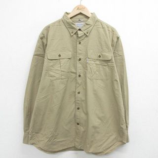 カーハートダブリューアイピー(Charhartt WIP)のXL★古着 カーハート Carhartt 長袖 ワーク シャツ メンズ 大きいサイズ ボタンダウン ベージュ カーキ 24feb07 中古 トップス(シャツ)