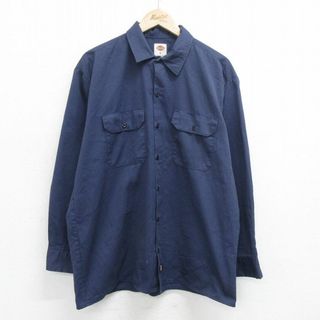 ディッキーズ(Dickies)のXL★古着 ディッキーズ Dickies 長袖 ワーク シャツ メンズ 紺 ネイビー 24feb07 中古 トップス(シャツ)