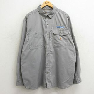 カーハートダブリューアイピー(Charhartt WIP)のXL★古着 カーハート Carhartt 長袖 ワーク シャツ メンズ CARLISLE 大きいサイズ ロング丈 ボタンダウン グレー 24feb09 中古 トップス(シャツ)