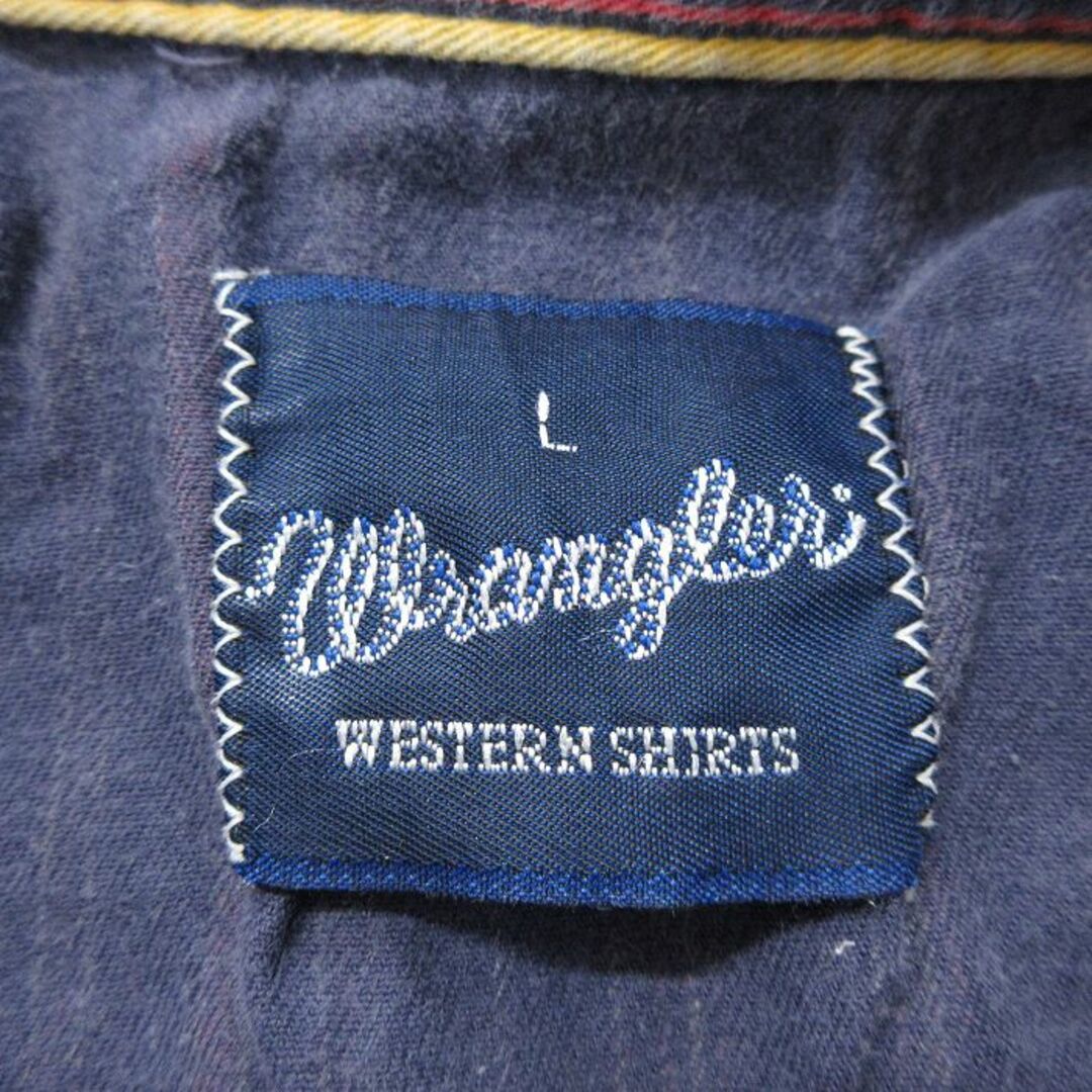 Wrangler(ラングラー)のXL★古着 ラングラー Wrangler 長袖 ウエスタン シャツ メンズ 00年代 00s 大きいサイズ ボタンダウン 紺他 ネイビー ストライプ 24feb06 中古 トップス メンズのトップス(シャツ)の商品写真