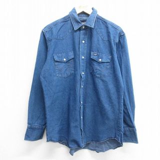 ラングラー(Wrangler)のL★古着 ラングラー Wrangler 長袖 ウエスタン シャツ メンズ コットン 紺 ネイビー デニム 24feb08 中古 トップス(シャツ)