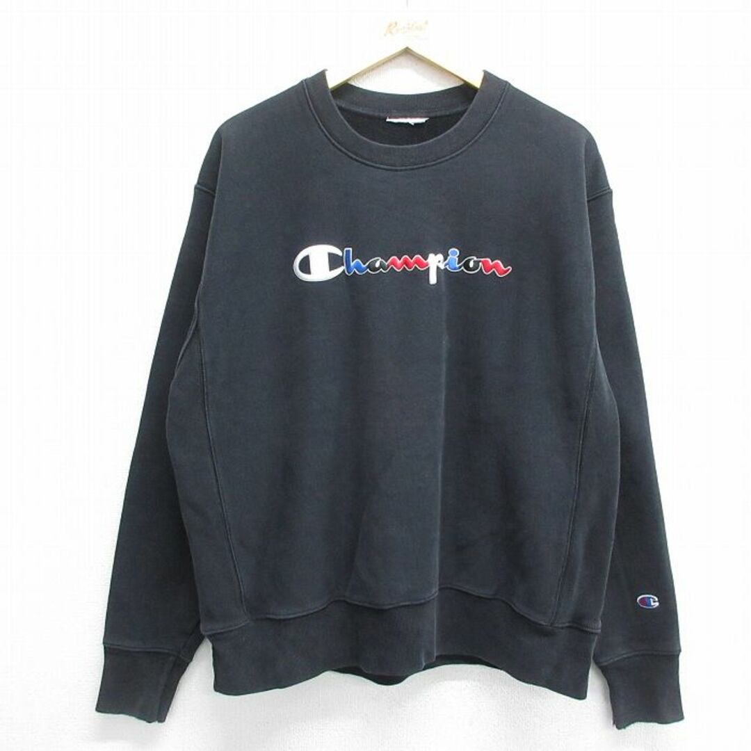 Champion(チャンピオン)のL★古着 チャンピオン champion 長袖 スウェット メンズ ビッグロゴ 黒 ブラック 24feb08 中古 スエット トレーナー トップス メンズのトップス(パーカー)の商品写真