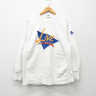 リー(Lee)のXL★古着 リー Lee 長袖 スウェット メンズ 90年代 90s ライブ ボロ クルーネック USA製 白 ホワイト 24feb09 中古 スエット トレーナー トップス(パーカー)