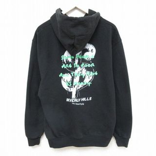 チャンピオン(Champion)のL★古着 チャンピオン Champion 長袖 スウェット パーカー メンズ ビバリーヒルズ 黒 ブラック 24feb06 中古 スエット トレーナー トップス(パーカー)