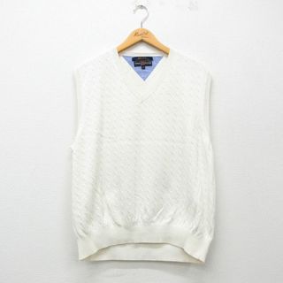 トミーヒルフィガー(TOMMY HILFIGER)のXL★古着 トミーヒルフィガー TOMMY HILFIGER ブランド ニット ベスト メンズ 90年代 90s ゴルフ コットン Vネック 白 ホワイト 24feb06 中古 トップス(ベスト)