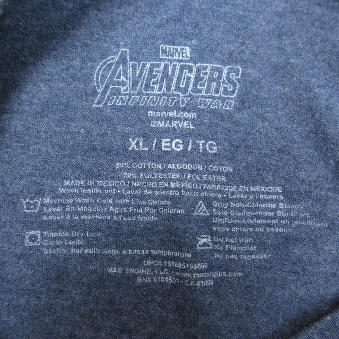 MARVEL(マーベル)のXL★古着 半袖 Tシャツ メンズ マーベル アベンジャーズ インフィニティウォー 大きいサイズ クルーネック 薄紺 ネイビー 霜降り 24feb07 中古 メンズのトップス(Tシャツ/カットソー(半袖/袖なし))の商品写真