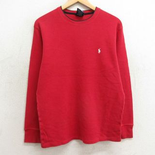 ラルフローレン(Ralph Lauren)のL★古着 ラルフローレン Ralph Lauren 長袖 ブランド サーマル Tシャツ メンズ ワンポイントロゴ コットン クルーネック 赤他 レッド 24feb05 中古(Tシャツ/カットソー(半袖/袖なし))