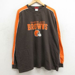 XL★古着 長袖 ビンテージ Tシャツ メンズ 00年代 00s NFL クリーブランドブラウンズ ラグラン 大きいサイズ クルーネック 茶他 ブラウン アメフト スーパーボウル 24feb05 中古(Tシャツ/カットソー(半袖/袖なし))