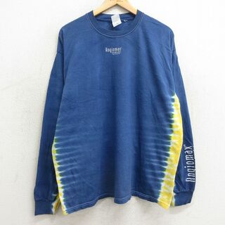 XL★古着 長袖 ビンテージ Tシャツ メンズ 00年代 00s Angiomax 大きいサイズ コットン クルーネック 青他 ブルー タイダイ 24feb05 中古(Tシャツ/カットソー(半袖/袖なし))