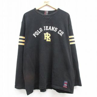 ラルフローレン(Ralph Lauren)のXL★古着 ラルフローレン Ralph Lauren ポロジーンズ 長袖 ブランド Tシャツ メンズ ビッグロゴ 大きいサイズ コットン クルーネック 黒他 ブラック 24feb09 中古(Tシャツ/カットソー(半袖/袖なし))