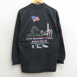 リー(Lee)のL★古着 リー Lee 長袖 ビンテージ Tシャツ メンズ 90年代 90s ミリタリー USMC マリンコープス マラソン 軍隊 コットン ハイネック モックネック USA製 黒 ブラック 24feb10 中古(Tシャツ/カットソー(半袖/袖なし))