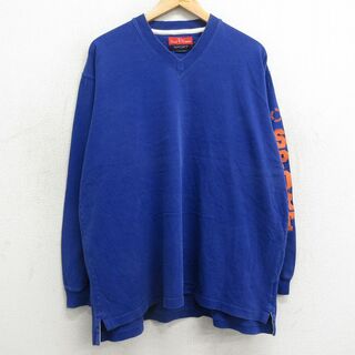 XL★古着 長袖 Tシャツ メンズ SPORT 大きいサイズ コットン Vネック 青 ブルー 24feb10 中古(Tシャツ/カットソー(半袖/袖なし))