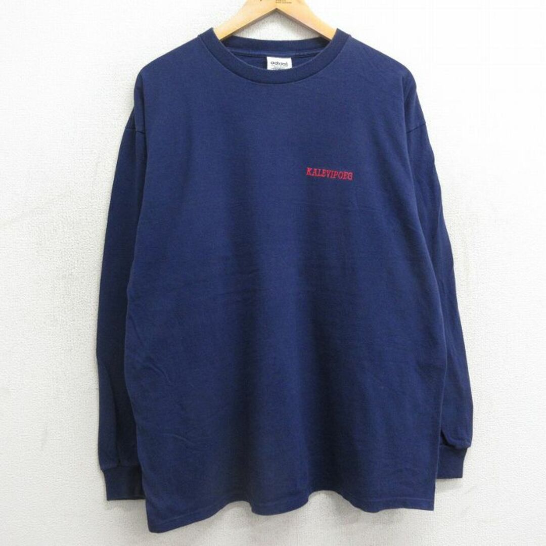 adidas(アディダス)のXL★古着 アディダス adidas 長袖 ビンテージ Tシャツ メンズ 90年代 90s カレヴィポェク 大きいサイズ コットン クルーネック USA製 紺 ネイビー 24feb10 中古 メンズのトップス(Tシャツ/カットソー(半袖/袖なし))の商品写真