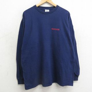 アディダス(adidas)のXL★古着 アディダス adidas 長袖 ビンテージ Tシャツ メンズ 90年代 90s カレヴィポェク 大きいサイズ コットン クルーネック USA製 紺 ネイビー 24feb10 中古(Tシャツ/カットソー(半袖/袖なし))