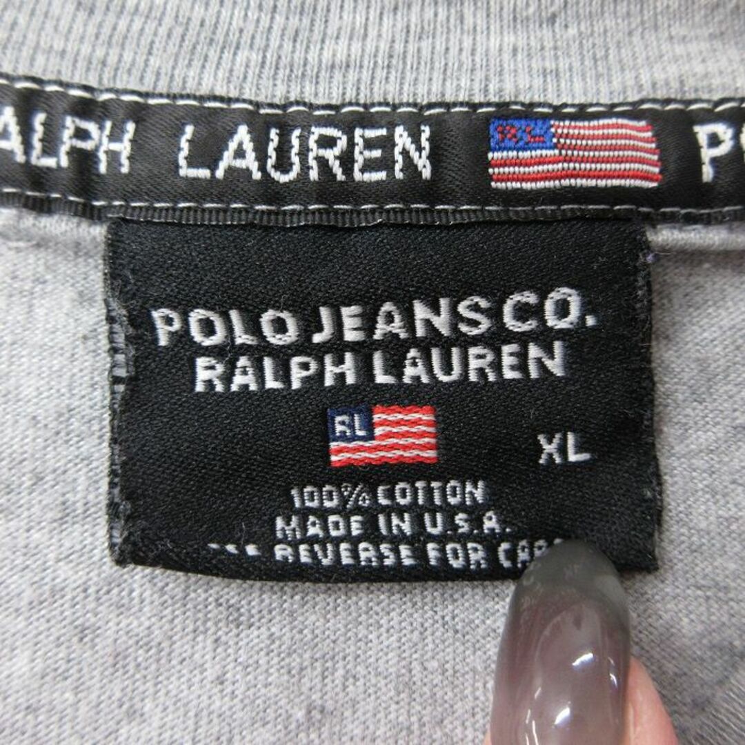 Ralph Lauren(ラルフローレン)のXL★古着 ラルフローレン Ralph Lauren ポロジーンズ 長袖 ビンテージ ブランド Tシャツ メンズ 90年代 90s ビッグロゴ 大きいサイズ コットン クルーネック USA製 グレー 霜降り 24feb10 中古 メンズのトップス(Tシャツ/カットソー(半袖/袖なし))の商品写真