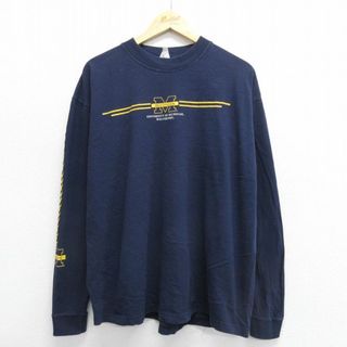 マジェスティック(Majestic)のXL★古着 マジェスティック 長袖 ビンテージ Tシャツ メンズ 00年代 00s ミシガンウルヴァリンズ 大きいサイズ コットン クルーネック 紺 ネイビー 24feb10 中古(Tシャツ/カットソー(半袖/袖なし))