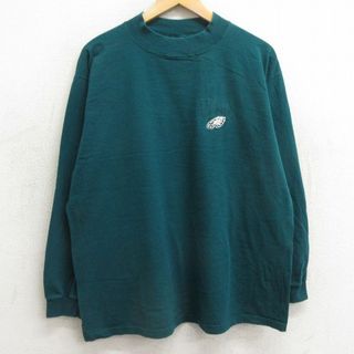 フィラ(FILA)のXL★古着 長袖 ビンテージ Tシャツ メンズ 00年代 00s NFL フィラデルフィアイーグルス コットン モックネック ハイネック 緑 グリーン アメフト スーパーボウル 24feb10 中古(Tシャツ/カットソー(半袖/袖なし))