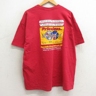 XL★古着 半袖 ビンテージ Tシャツ メンズ 90年代 90s UnionCard 歯車 胸ポケット付き 大きいサイズ コットン クルーネック USA製 赤 レッド 24feb09 中古(Tシャツ/カットソー(半袖/袖なし))