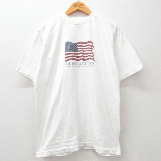 オールドネイビー(Old Navy)のL★古着 オールドネイビー OLD NAVY 半袖 ビンテージ Tシャツ メンズ 90年代 90s 星条旗 コットン クルーネック 白 ホワイト 24feb09 中古(Tシャツ/カットソー(半袖/袖なし))