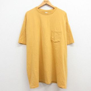 ギャップ(GAP)のXL★古着 ギャップ GAP 半袖 ビンテージ Tシャツ メンズ 90年代 90s 無地 胸ポケット付き 大きいサイズ ロング丈 コットン クルーネック USA製 黄 イエロー 【spe】 24feb10 中古(Tシャツ/カットソー(半袖/袖なし))