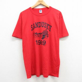 XL★古着 ラッセル 半袖 ビンテージ Tシャツ メンズ 80年代 80s サンダスキー テニス クルーネック USA製 赤 レッド 24feb10 中古(Tシャツ/カットソー(半袖/袖なし))