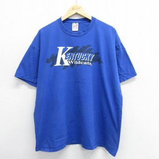 XL★古着 ジャージーズ 半袖 ビンテージ Tシャツ メンズ 90年代 90s ケンタッキー ワイルドキャッツ 大きいサイズ コットン USA製 青 ブルー 24feb10 中古(Tシャツ/カットソー(半袖/袖なし))