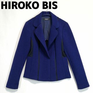 ヒロコビス(HIROKO BIS)のヒロコビス テーラードジャケット 切替 ウール フェイクレザー ネイビーブルー9(テーラードジャケット)