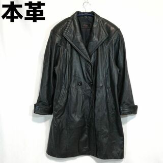 本革 レザーコート レザージャケット ビッグサイズ 大きいサイズ ブラック 黒(ロングコート)