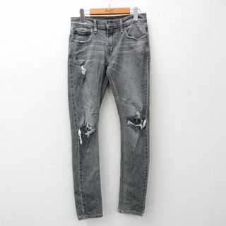 リーバイス(Levi's)のW30★古着 リーバイス Levis ジーンズ メンズ ヒゲ 黒 ブラック デニム ダメージ加工 【spe】 24feb15 中古 ボトムス ジーパン Gパン ロング パンツ(ワークパンツ/カーゴパンツ)