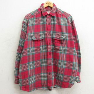 アメリカンイーグル(American Eagle)のXL★古着 アメリカンイーグル American Eagle 長袖 ヘビー フランネル シャツ メンズ 大きいサイズ コットン 赤他 レッド タータン チェック 24feb14 中古 トップス(シャツ)