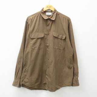 XL★古着 長袖 シャツ メンズ 90年代 90s ロング丈 コットン USA製 茶他 ブラウン チェック 24feb12 中古 トップス(シャツ)