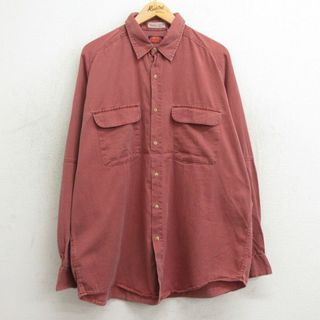 XL★古着 長袖 シャツ メンズ 90年代 90s ラグランロング丈 コットン 赤系 レッド 24feb13 中古 トップス(シャツ)